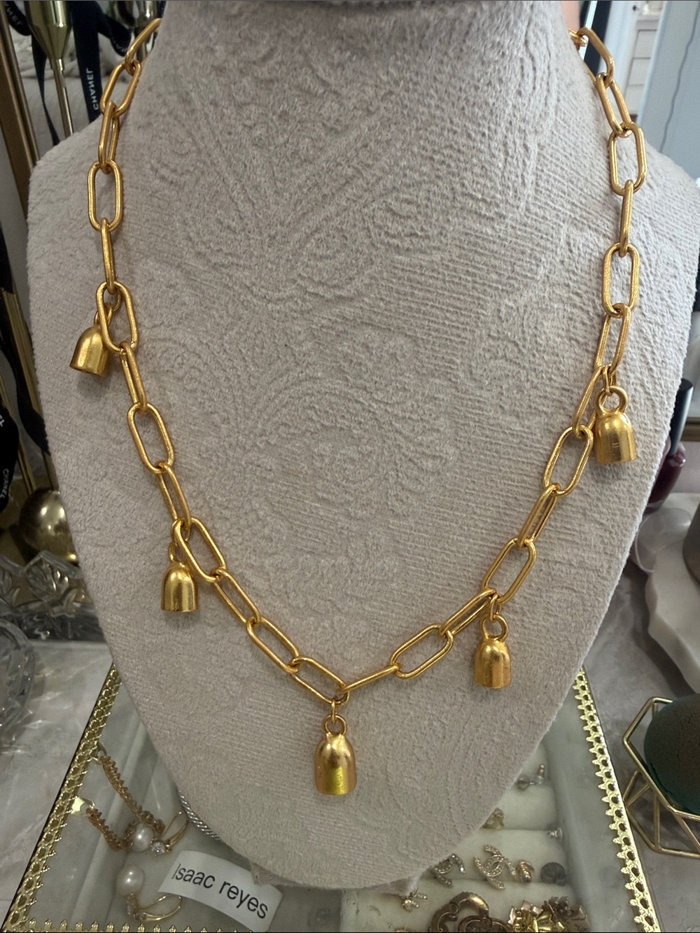Gold Bell Charm Link Necklace